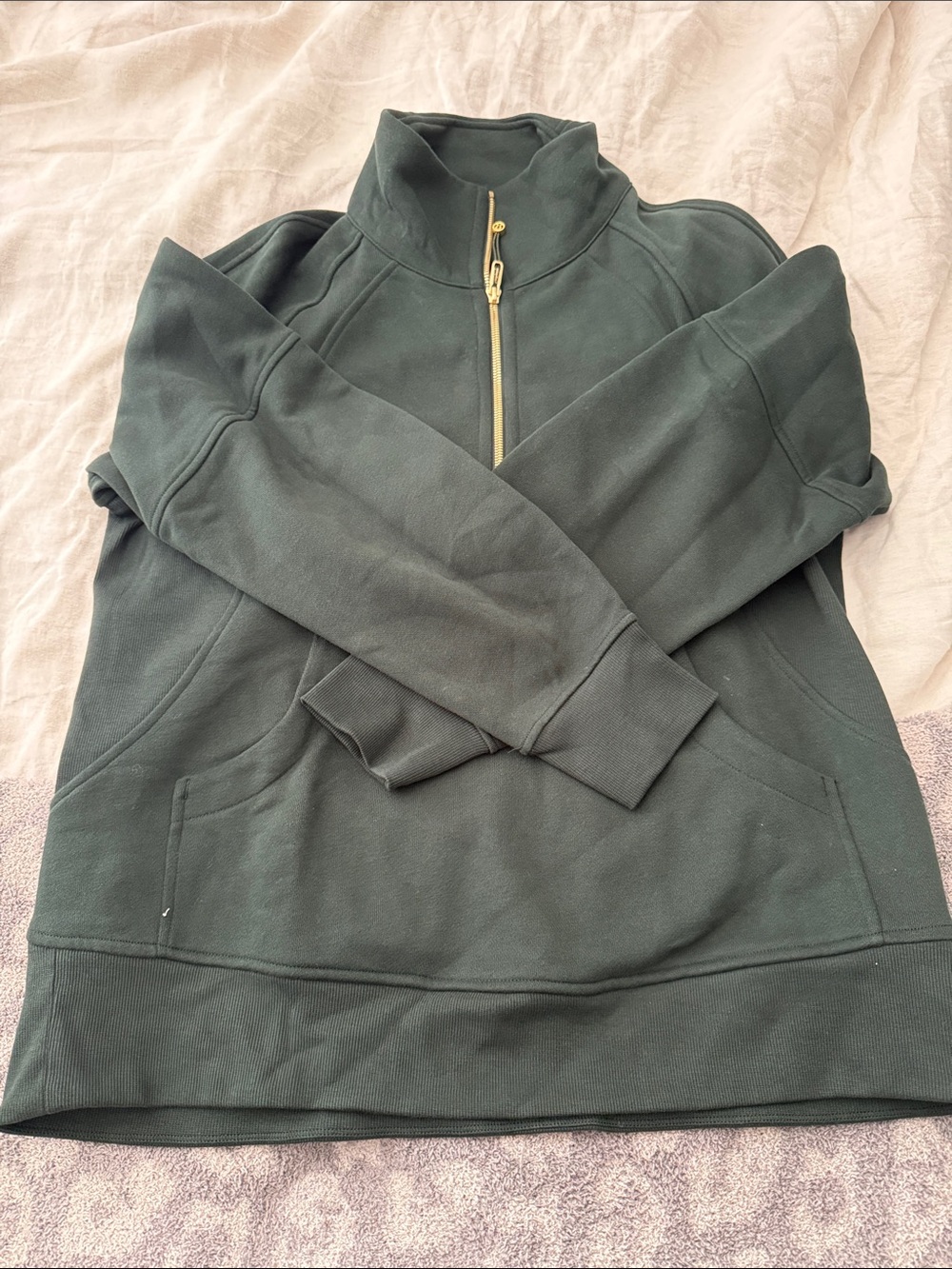 Lululemon Forest Green Quarter-Zip Pullover with Gold Zipper